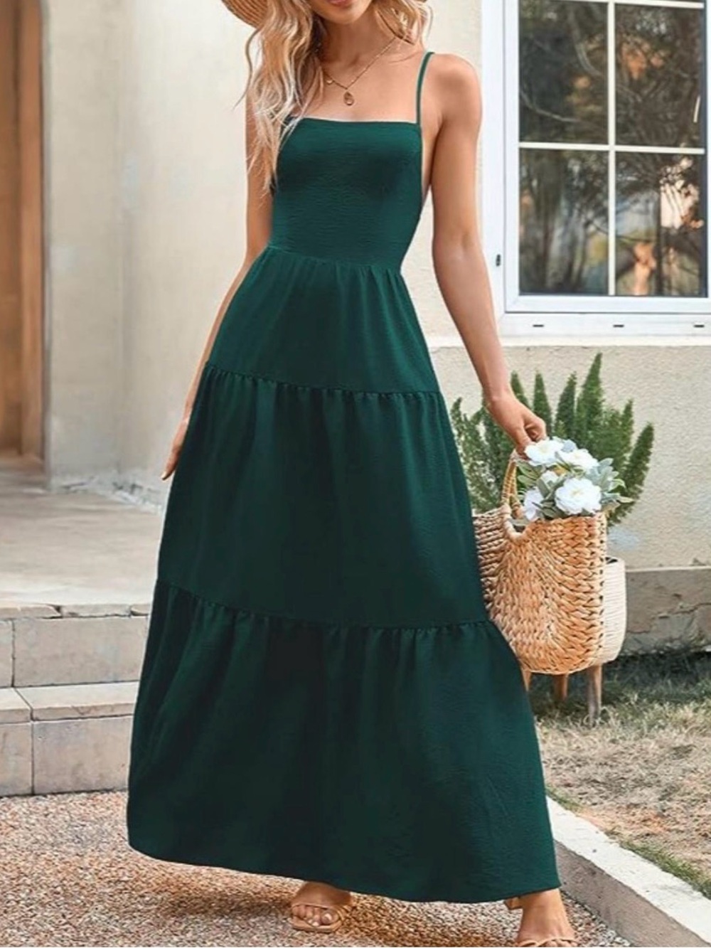 Sleeveless Tiered Maxi Dress in Dark Green